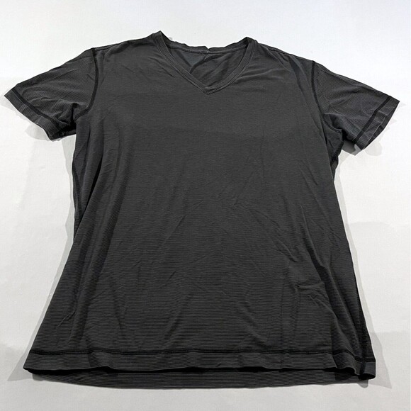 lululemon athletica Other - Lululemon T Shirt V Neck Mens Sz XL Gray Stripe Short Sleeve Tee Performance Top